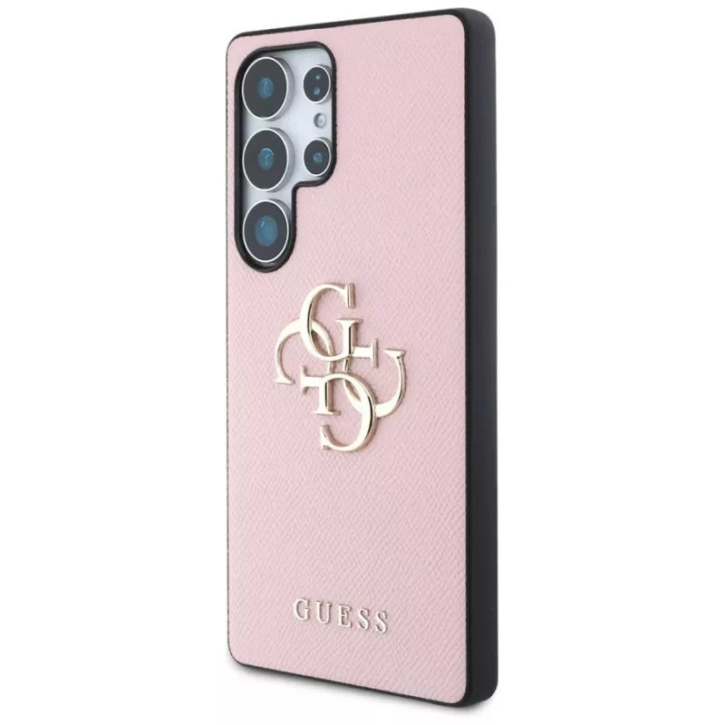 GUESS Grained Big 4G Logo Small Classic Logo dėklas, skirtas Samsung Galaxy S25 Ultra - rožinis