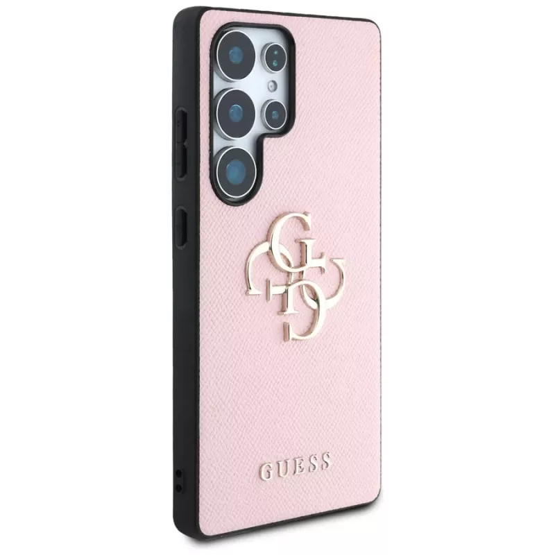 GUESS Grained Big 4G Logo Small Classic Logo dėklas, skirtas Samsung Galaxy S25 Ultra - rožinis