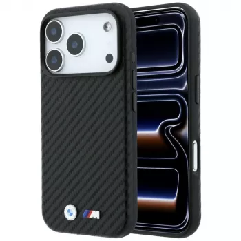 BMW M Carbon Metal Logo MagSafe dėklas, skirtas iPhone 18 Pro Max / 17 Pro Max - juodas