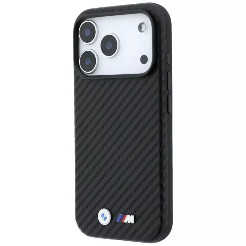 BMW M Carbon Metal Logo MagSafe dėklas, skirtas iPhone 18 Pro Max / 17 Pro Max - juodas