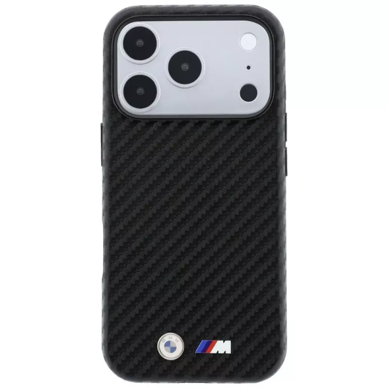 BMW M Carbon Metal Logo MagSafe dėklas, skirtas iPhone 18 Pro Max / 17 Pro Max - juodas