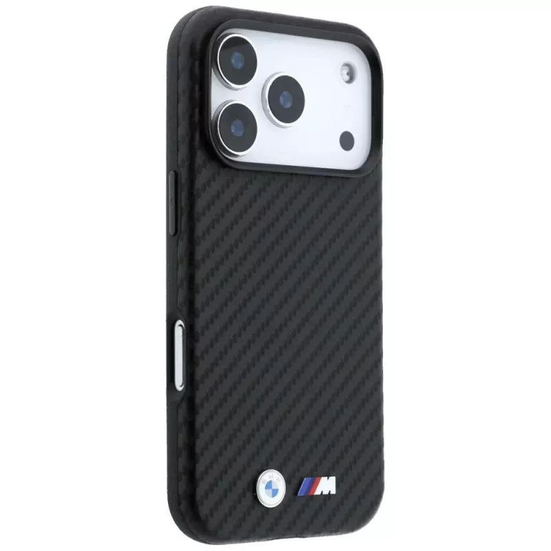 BMW M Carbon Metal Logo MagSafe dėklas, skirtas iPhone 18 Pro Max / 17 Pro Max - juodas