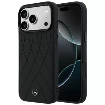 Mercedes Leather Crossed Lines MagSafe dėklas, skirtas iPhone 18 Pro Max / 17 Pro Max - juodos spalvos