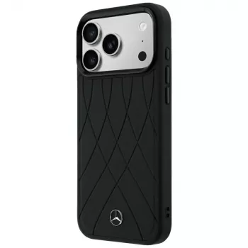 Mercedes Leather Crossed Lines MagSafe dėklas, skirtas iPhone 18 Pro Max / 17 Pro Max - juodos spalvos