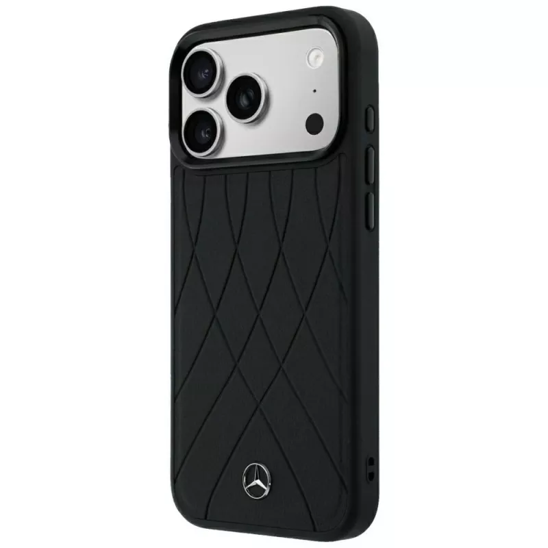 Mercedes Leather Crossed Lines MagSafe dėklas, skirtas iPhone 18 Pro Max / 17 Pro Max - juodos spalvos