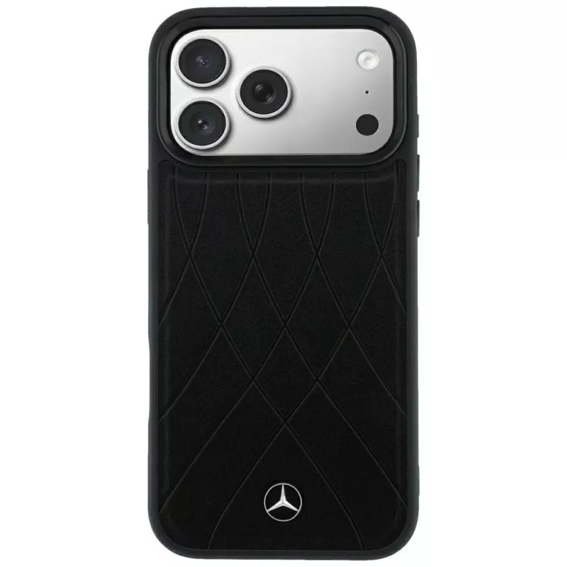 Mercedes Leather Crossed Lines MagSafe dėklas, skirtas iPhone 18 Pro Max / 17 Pro Max - juodos spalvos