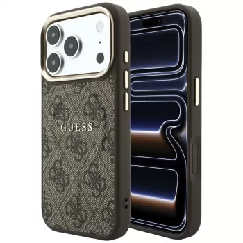 GUESS Embossed 4G Classic MagSafe dėklas, skirtas iPhone 17 Pro / 18 Pro - rudas