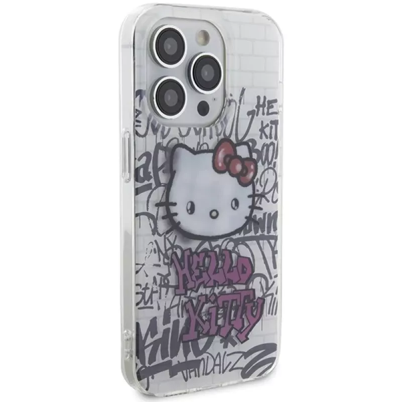 Hello Kitty HKHCP15XHDGPHT iPhone 15 Pro Max 6,7 colio baltas kietas dėklas IML Kitty On Bricks Graffiti