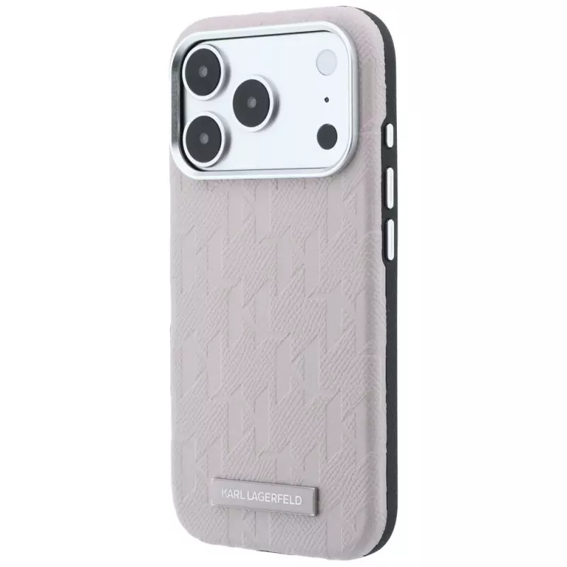 Karl Lagerfeld Grained Mono Resin Logo MagSafe dėklas, skirtas iPhone 18 Pro Max / 17 Pro Max - rožinis