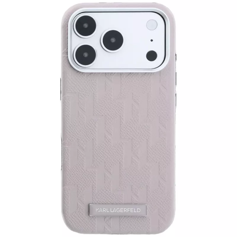 Karl Lagerfeld Grained Mono Resin Logo MagSafe dėklas, skirtas iPhone 18 Pro Max / 17 Pro Max - rožinis