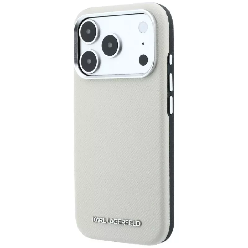 Karl Lagerfeld Grūdėtos odos pailginto logotipo MagSafe dėklas, skirtas iPhone 18 Pro / 17 Pro - smėlio spalvos