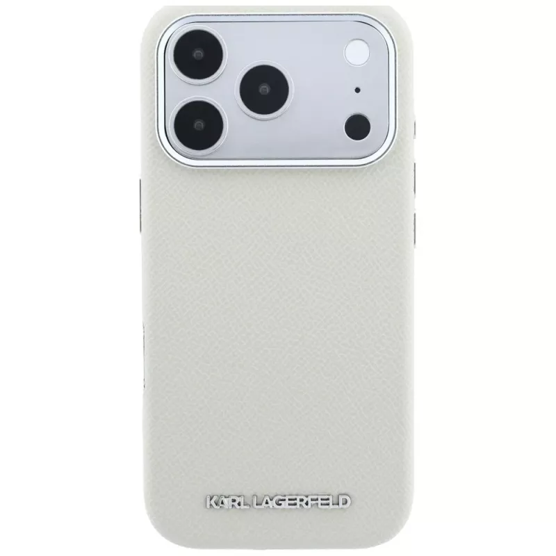 Karl Lagerfeld Grūdėtos odos pailginto logotipo MagSafe dėklas, skirtas iPhone 18 Pro / 17 Pro - smėlio spalvos