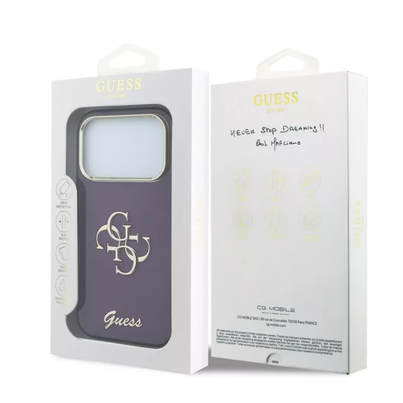 GUESS 4G Script Metal iPhone 18 Pro / 17 Pro dėklas - Burgundy