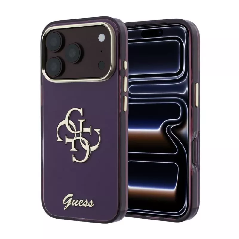 GUESS 4G Script Metal iPhone 18 Pro / 17 Pro dėklas - Burgundy