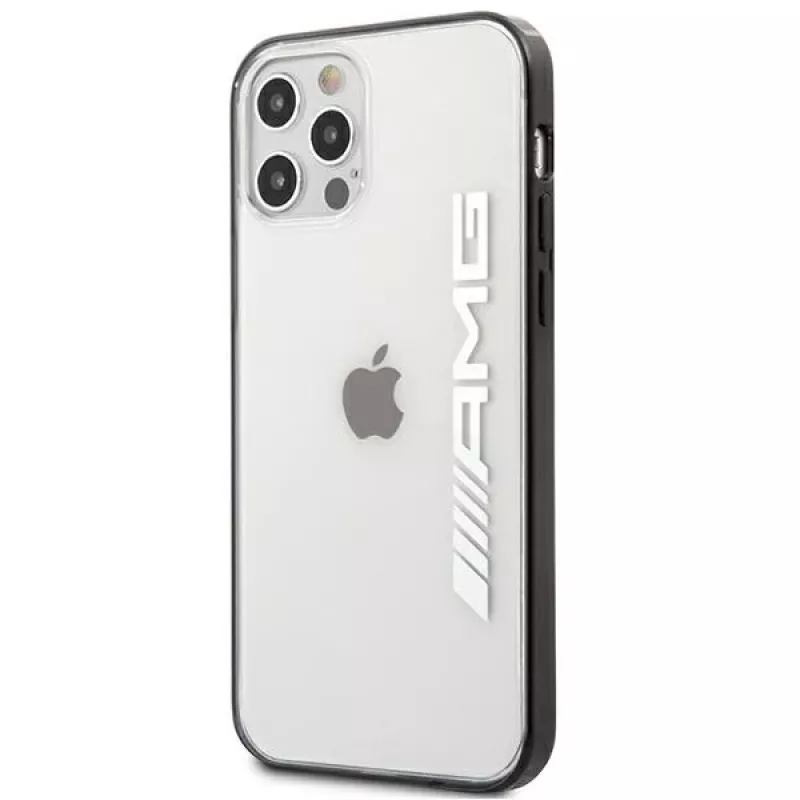AMG AMHCP12LAESLBK iPhone 12 Pro Max permatomas kietas dėklas su metalo efekto juodu rėmeliu