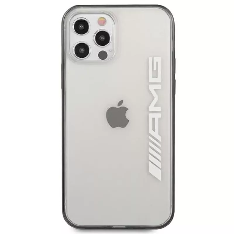 AMG AMHCP12LAESLBK iPhone 12 Pro Max permatomas kietas dėklas su metalo efekto juodu rėmeliu