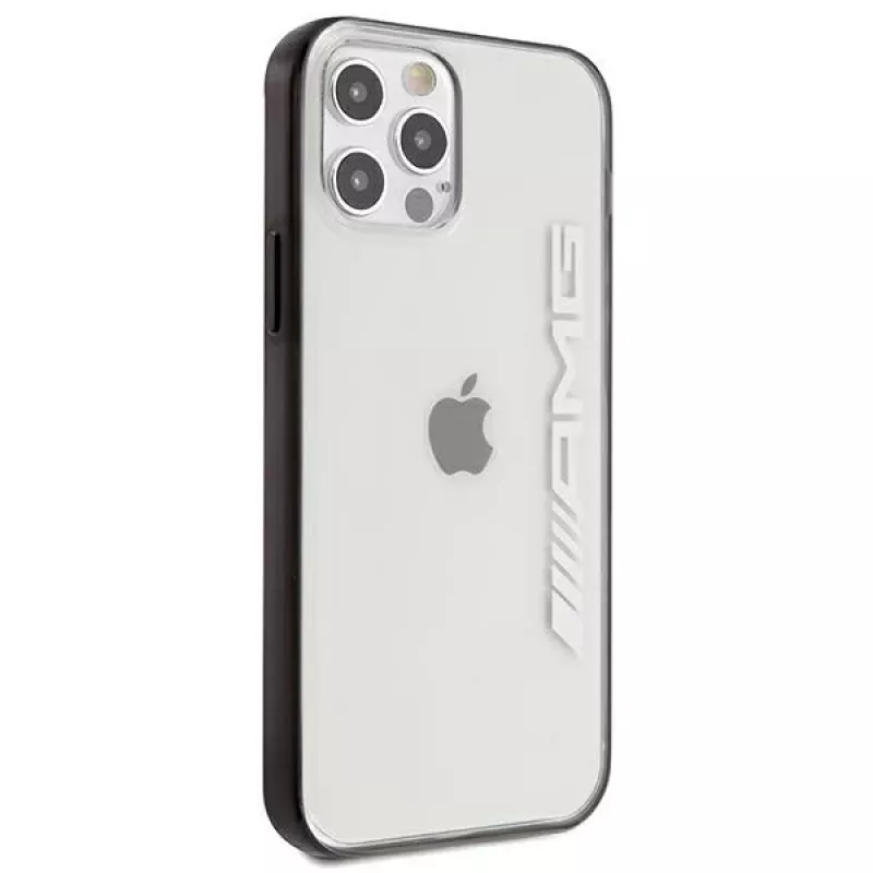 AMG AMHCP12LAESLBK iPhone 12 Pro Max permatomas kietas dėklas su metalo efekto juodu rėmeliu