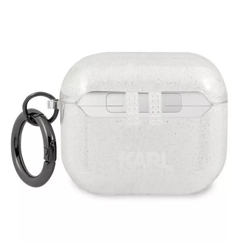 Karl Lagerfeld KLA3UKHGS AirPods 3 dėklas sidabrinis su blizgučiais Karl's Head