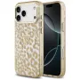 GUESS IML Leopard Glitter Triangle Logo MagSafe dėklas, skirtas iPhone 18 Pro Max / 17 Pro Max - rudos spalvos