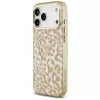 GUESS IML Leopard Glitter Triangle Logo MagSafe dėklas, skirtas iPhone 18 Pro Max / 17 Pro Max - rudos spalvos