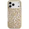 GUESS IML Leopard Glitter Triangle Logo MagSafe dėklas, skirtas iPhone 18 Pro Max / 17 Pro Max - rudos spalvos