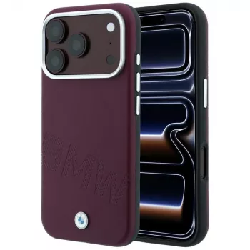BMW Sign Inclined Deboss Letters MagSafe dėklas, skirtas iPhone 18 Pro Max / 17 Pro Max - Burgundy