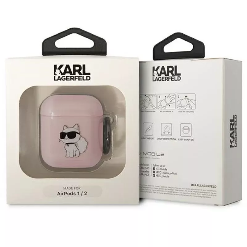 Karl Lagerfeld Ikonik Choupette AirPods 1/2 dėklas rožinis