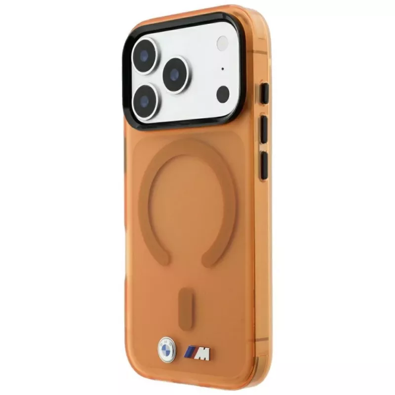 BMW M IML matinio metalo logotipo ir apvadų MagSafe dėklas, skirtas iPhone 18 Pro Max / 17 Pro Max - oranžinis
