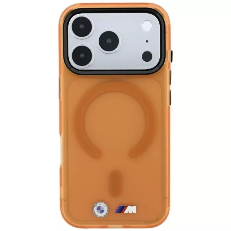 BMW M IML matinio metalo logotipo ir apvadų MagSafe dėklas, skirtas iPhone 18 Pro Max / 17 Pro Max - oranžinis