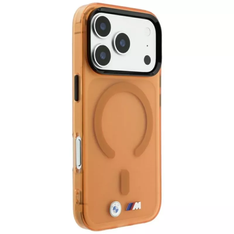 BMW M IML matinio metalo logotipo ir apvadų MagSafe dėklas, skirtas iPhone 18 Pro Max / 17 Pro Max - oranžinis