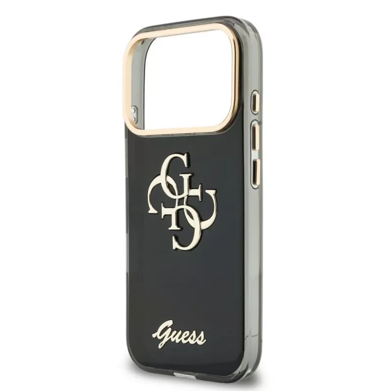 GUESS IML 4G Script Metal dėklas, skirtas iPhone 18 Pro / 17 Pro – juodas