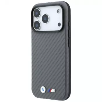 BMW M Carbon Metal Logo MagSafe dėklas, skirtas iPhone 18 Pro Max / 17 Pro Max - pilkas