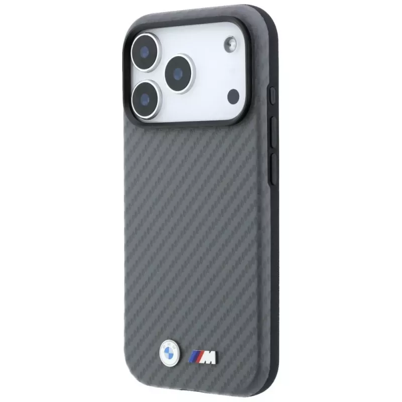 BMW M Carbon Metal Logo MagSafe dėklas, skirtas iPhone 18 Pro Max / 17 Pro Max - pilkas