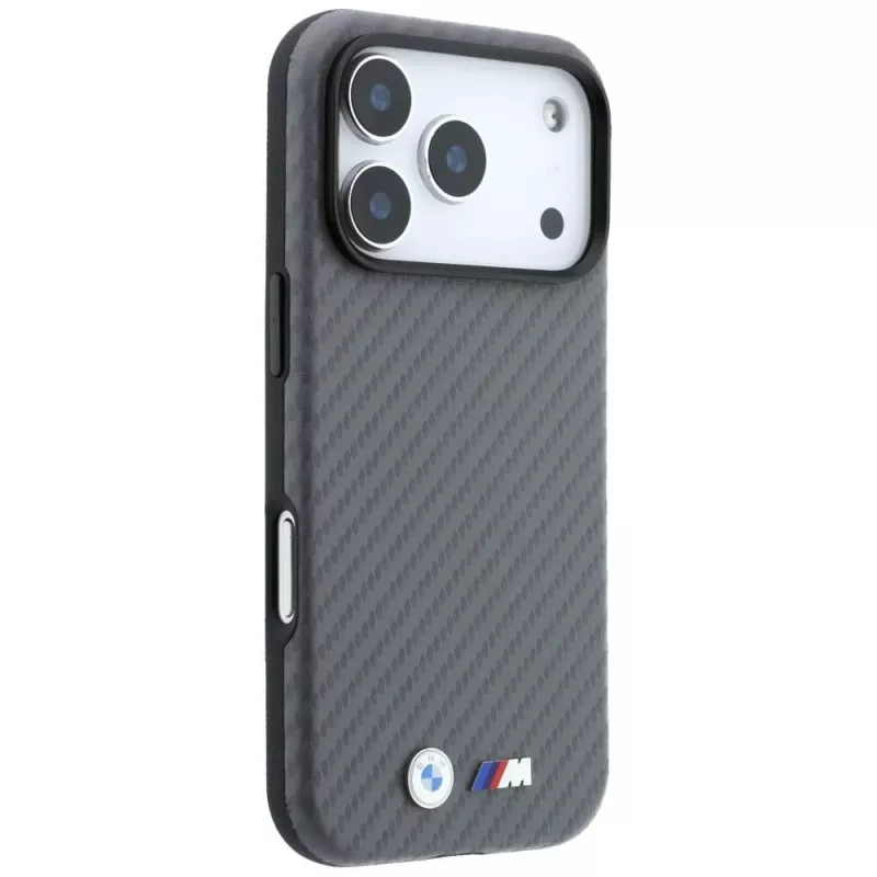 BMW M Carbon Metal Logo MagSafe dėklas, skirtas iPhone 18 Pro Max / 17 Pro Max - pilkas