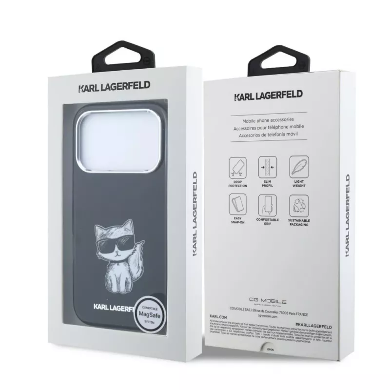 Karl Lagerfeld IML Choupette Body Sketch Print MagSafe dėklas, skirtas iPhone 18 Pro / 17 Pro - juodas