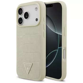 GUESS Croco Triangle Logo MagSafe dėklas, skirtas iPhone 17 Pro - auksinis