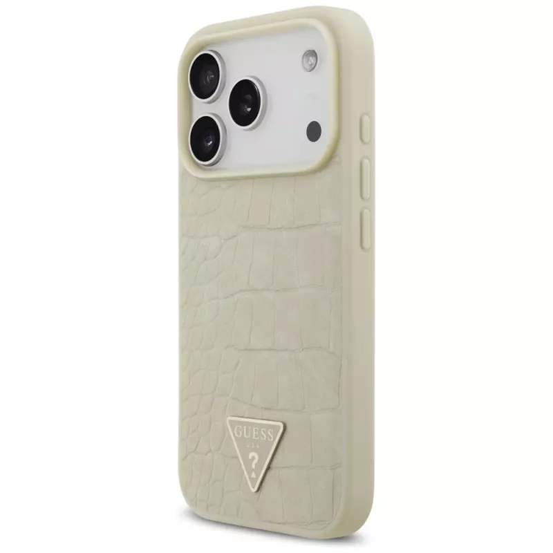GUESS Croco Triangle Logo MagSafe dėklas, skirtas iPhone 17 Pro - auksinis