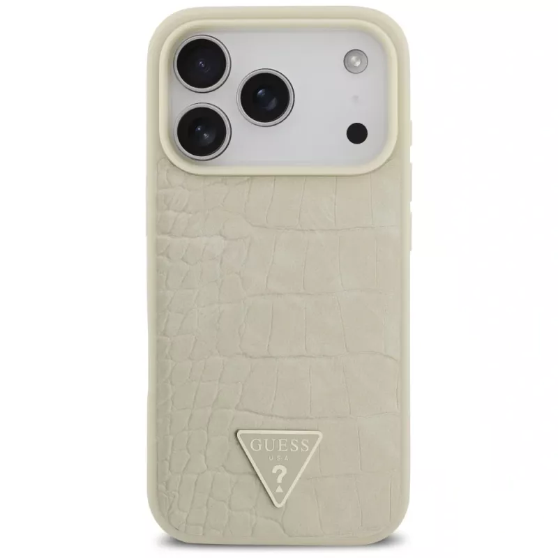 GUESS Croco Triangle Logo MagSafe dėklas, skirtas iPhone 17 Pro - auksinis