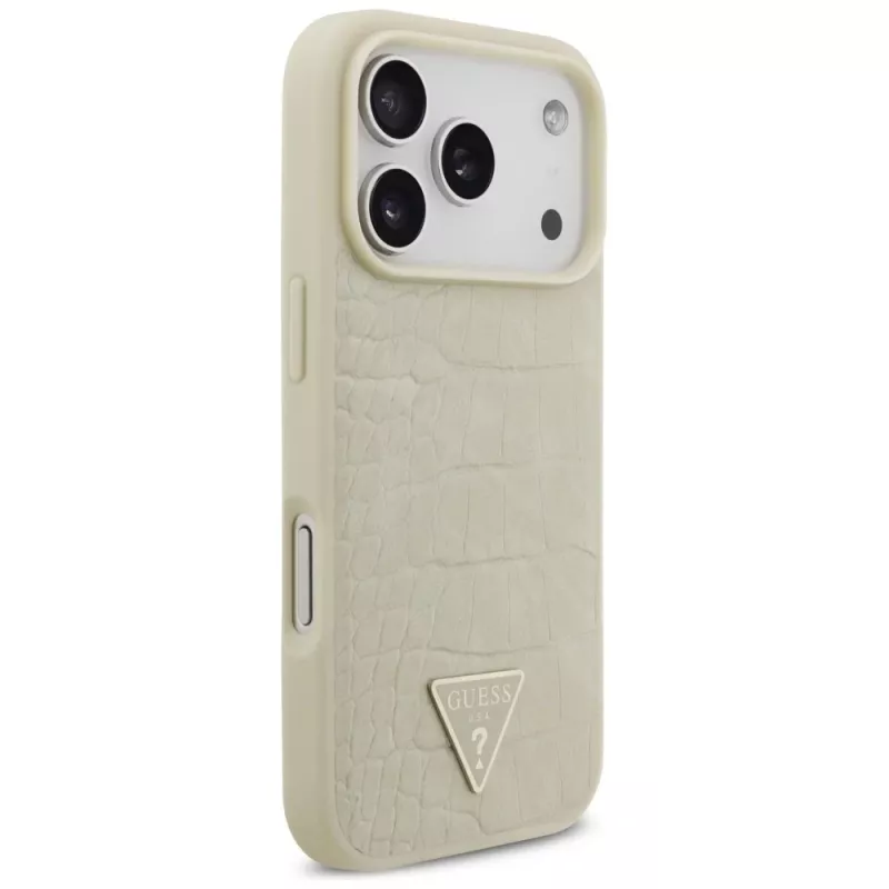 GUESS Croco Triangle Logo MagSafe dėklas, skirtas iPhone 17 Pro - auksinis