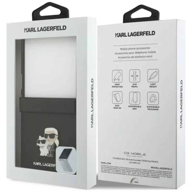 Karl Lagerfeld Karl & Choupette Saffiano Pins dėklas Samsung Galaxy Z Flip8 - juodas