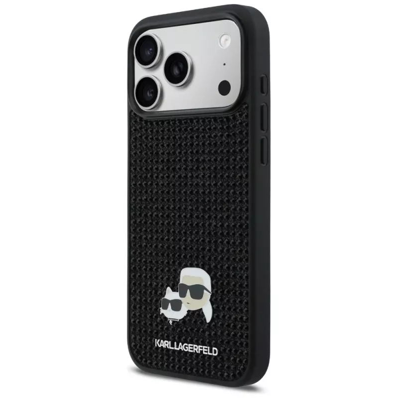 Karl Lagerfeld Rhinestones Karl & Choupette segtuko dėklas, skirtas iPhone 17 Pro Max - juodas