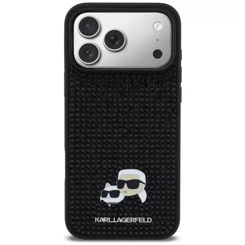 Karl Lagerfeld Rhinestones Karl & Choupette segtuko dėklas, skirtas iPhone 17 Pro Max - juodas