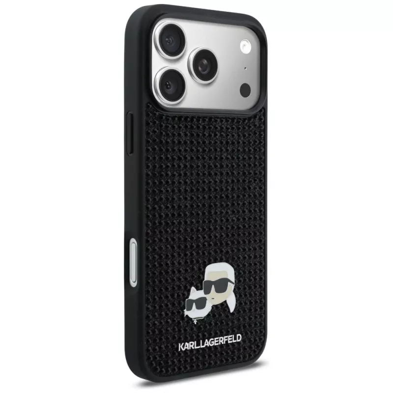 Karl Lagerfeld Rhinestones Karl & Choupette segtuko dėklas, skirtas iPhone 17 Pro Max - juodas