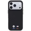 BMW M Quadrille Kevlar MagSafe dėklas, skirtas iPhone 18 Pro Max / 17 Pro Max – juodas su trijų spalvų juostelėmis ir metaliniu logotipu