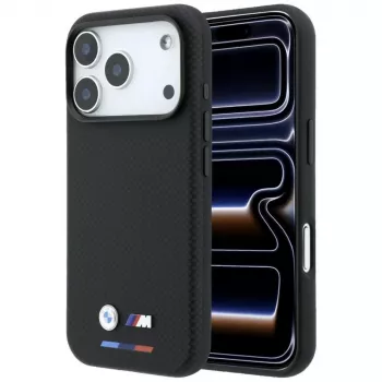 BMW M Quadrille Kevlar Tricolor ir Metal Logo MagSafe dėklas, skirtas iPhone 18 Pro / 17 Pro - juodas