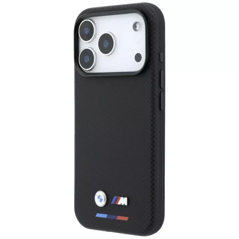 BMW M Quadrille Kevlar Tricolor ir Metal Logo MagSafe dėklas, skirtas iPhone 18 Pro / 17 Pro - juodas
