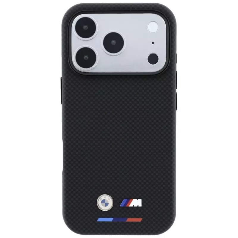 BMW M Quadrille Kevlar Tricolor ir Metal Logo MagSafe dėklas, skirtas iPhone 18 Pro / 17 Pro - juodas