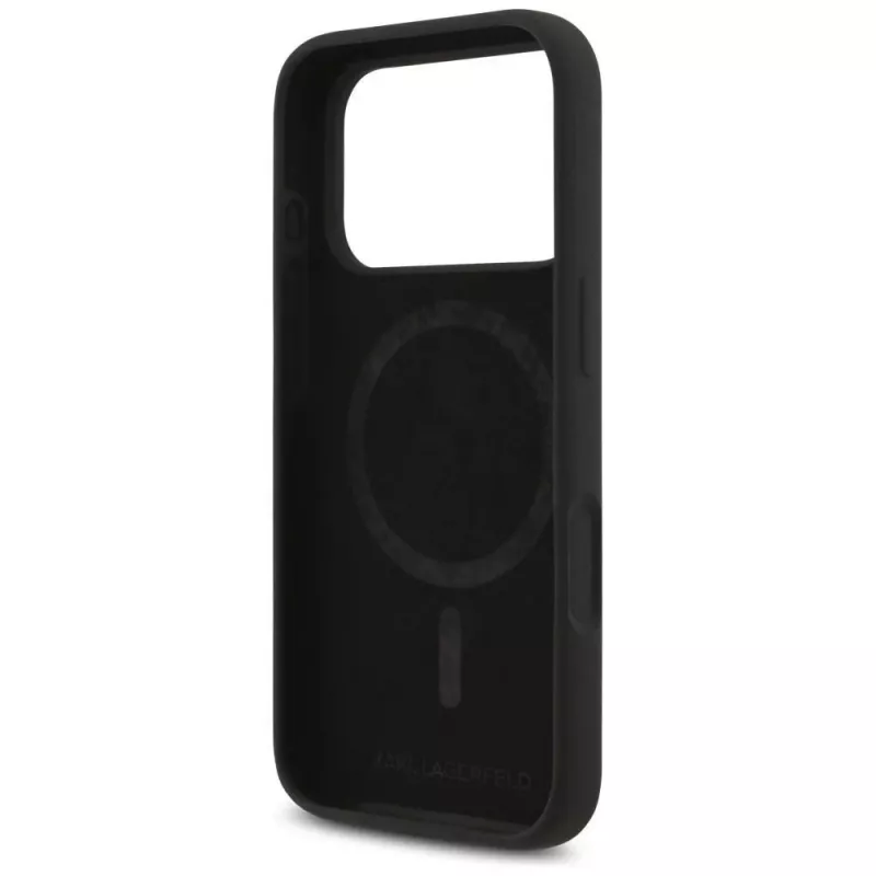 Karl Lagerfeld Silicone Karl & Choupette Ring MagSafe dėklas, skirtas iPhone 17 Pro Max - juodas