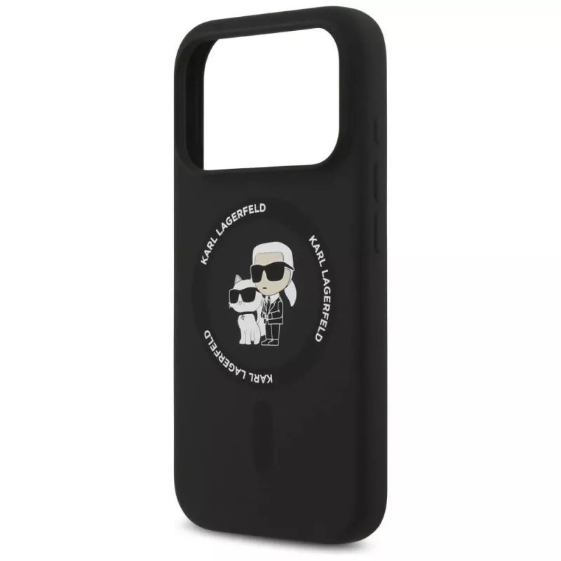 Karl Lagerfeld Silicone Karl & Choupette Ring MagSafe dėklas, skirtas iPhone 17 Pro Max - juodas