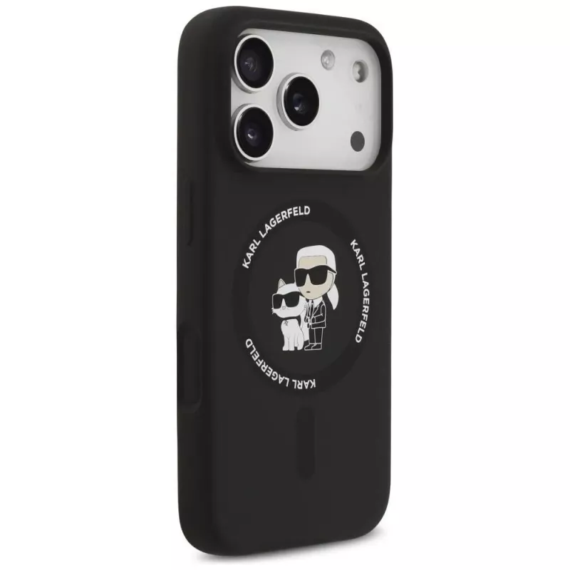 Karl Lagerfeld Silicone Karl & Choupette Ring MagSafe dėklas, skirtas iPhone 17 Pro Max - juodas